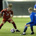 Alfred Gøthler (Danmark) under U18 træningskampen mellem Danmark og Finland den 13. november 2024 på Herlev Stadion. Foto: Claus Birch.