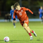 Olti Hyseni (Danmark) under U18 træningskampen mellem Danmark og Finland den 13. november 2024 på Herlev Stadion. Foto: Claus Birch.